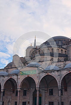 Architectural detail of the Blue Mosque of Sultanahmed, in Istanbul, Turkey. Low angle view photo