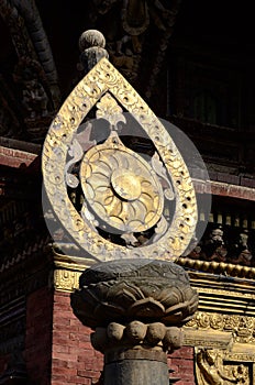 Architectural detail of buddhist monastery - dharma wheel,Nepal