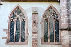 Architectural detail of church windows at Basel on Switzerland