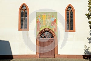 Architectural detail of church windows at Basel in Switzerland