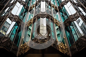 architectural detail close-up of stunning glasswork in a high-rise building