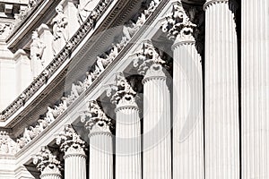 Architectural detail of columns of Vittorio Emanuele II Monument, aka Vittoriano or Altare della Patria. Rome, Italy