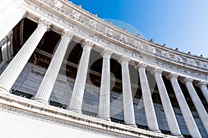 Architectural detail of columns of Vittorio Emanuele II Monument, aka Vittoriano or Altare della Patria. Rome, Italy