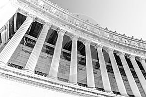 Architectural detail of columns of Vittorio Emanuele II Monument, aka Vittoriano or Altare della Patria. Rome, Italy