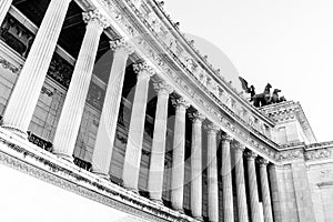 Architectural detail of columns of Vittorio Emanuele II Monument, aka Vittoriano or Altare della Patria. Rome, Italy