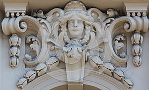 Architectural detail on the facade of an old building, Zagreb, Croatia