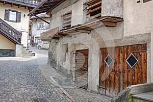 Architectural detail in Fiera di Primiero, San Martino di Castrozza. Italy, Europe.