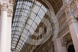 Architectural detail of the Galleria Vittorio Emanuele II in the city of Milan, Italy`s oldest active shopping gallery and a majo