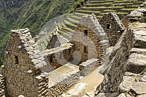 An architectural detail that highlights the structure of an Inca house in the Machu Picchu archaeological park