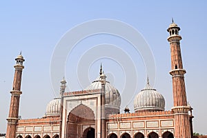 Architectural detail of Jama Masjid Mosque, Old Delhi, India, The spectacular architecture of the Great Friday Mosque Jama Masjid