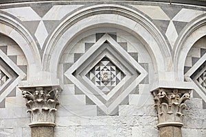 Architectural detail of the leaning tower of Pisa