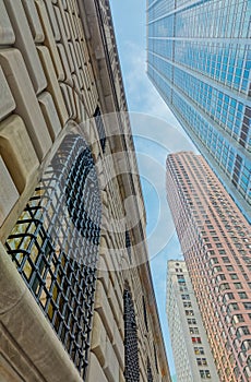 Architectural detail of Manhattan building facade, New York