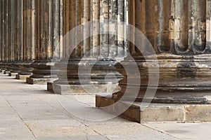 Architectural detail of marble doric order columns in a row