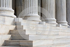 Architectural detail of marble steps and ionic order columns