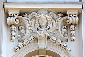 Architectural detail on the facade of an old building, Zagreb, Croatia