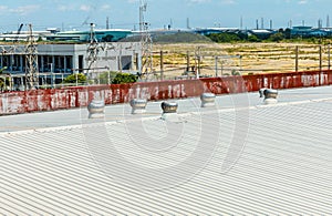 Architectural detail of metal roofing on commercial construction