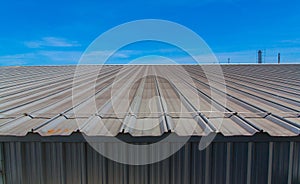 Architectural detail of metal roofing on commercial construction