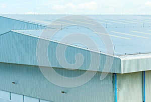 Architectural detail of metal roofing on commercial construction