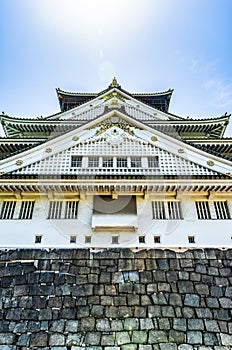 Architectural detail with Osaka Castle, in Japan. Traditional japanese architecture photo