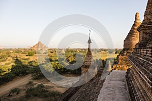 Architectural detail of a pagoda in the foreground