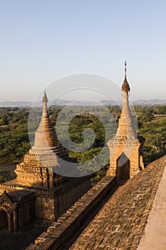 Architectural detail of a pagoda in the foreground