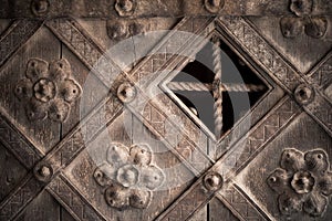 Architectural detail. Part decorative old wooden door with ornament