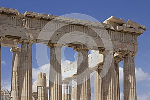 Architectural detail of the Parthenon and the skyin Athens Acropolis