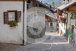 Architectural detail in Tonadico town, Primiero San Martino di Castrozza. Italy, Europe.