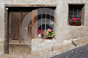 Architectural detail in Tonadico town, Primiero San Martino di Castrozza. Italy, Europe.