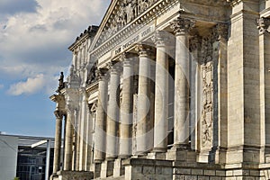 Architectural detail of the top of the German parliament Reichstag - Bundestag in Berlin