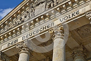 Architectural detail of the top of the German parliament Reichstag - Bundestag in Berlin