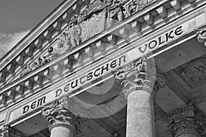 Architectural detail of the top of the German parliament Reichstag - Bundestag in Berlin