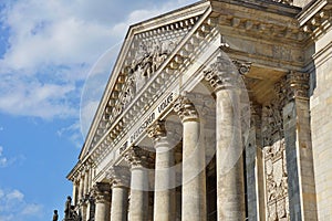 Architectural detail of the top of the German parliament Reichstag - Bundestag in Berlin