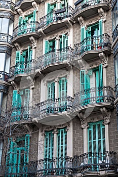 Architectural detail from the typical ornate buildings of Barcelona, Spain