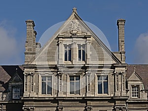 Architecture detail of an University building of Parliament square in Trinity college, Dublin photo