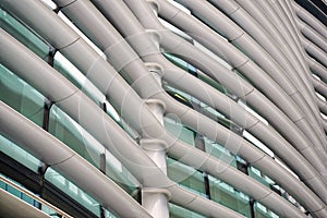 Architectural Detail of White Tubular Building Facade