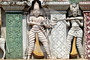 Architectural details of 200 year old hindu god balaji venkateswar temple Gopuram, the entrance