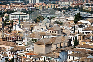 Architectural details of the Alhambra fortified palace complex and Granada city