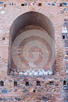 Architectural details of the Alhambra fortified palace complex and Granada city