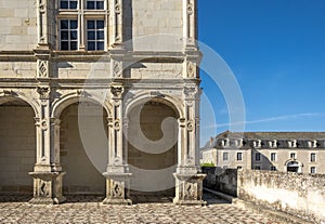 Architectural details of the balefully decorated renaissance palace in France.