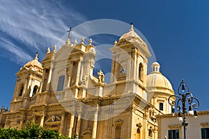 Architectural details of baroque cathedral in Noto, Sicily photo