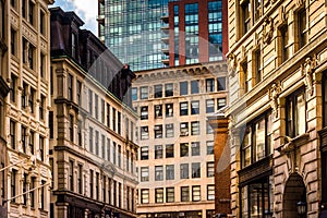 Architectural details of buildings in Boston, Massachusetts.