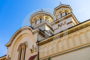 Architectural details of cathedral. View of church in Alba Iulia, Romania, 2021