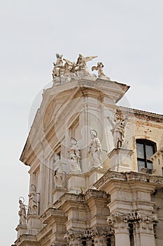 Architectural details, church in Venice, stylish architecture, bright historic church building, Italian sculptural and architectur