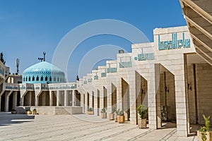 Architectural details of colums inside of King Abdullah I Mosque in Amman, Jordan, built in 1989 by late King Hussein in honor of