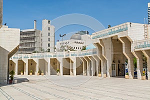 Architectural details of colums inside of King Abdullah I Mosque in Amman, Jordan, built in 1989 by late King Hussein in honor of