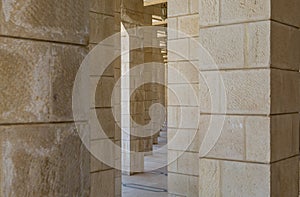 Architectural details of colums inside of King Abdullah I Mosque in Amman, Jordan, built in 1989 by late King Hussein in honor of