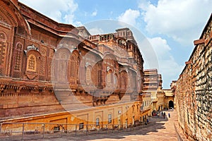 Architectural details and decoration of Maharaja Walkway inside the Mehrangarh Fort in Jodhpur, Rajastan Region, India