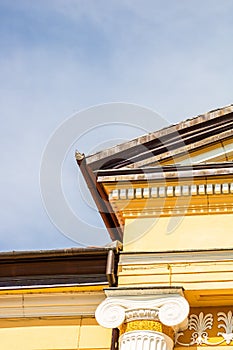 Architectural details, facade of the building of the 1 Decembrie 1918 University, Alba Iulia, Romania, 2021