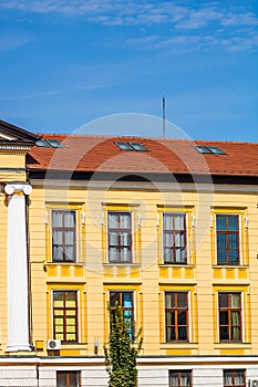 Architectural details, facade of the building of the 1 Decembrie 1918 University, Alba Iulia, Romania, 2021